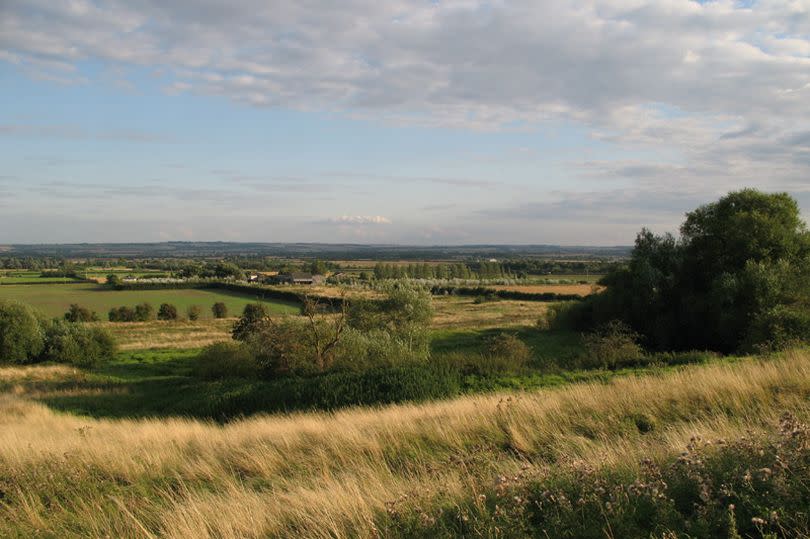 Earthworks showing the remains of the abandoned village of Clopton