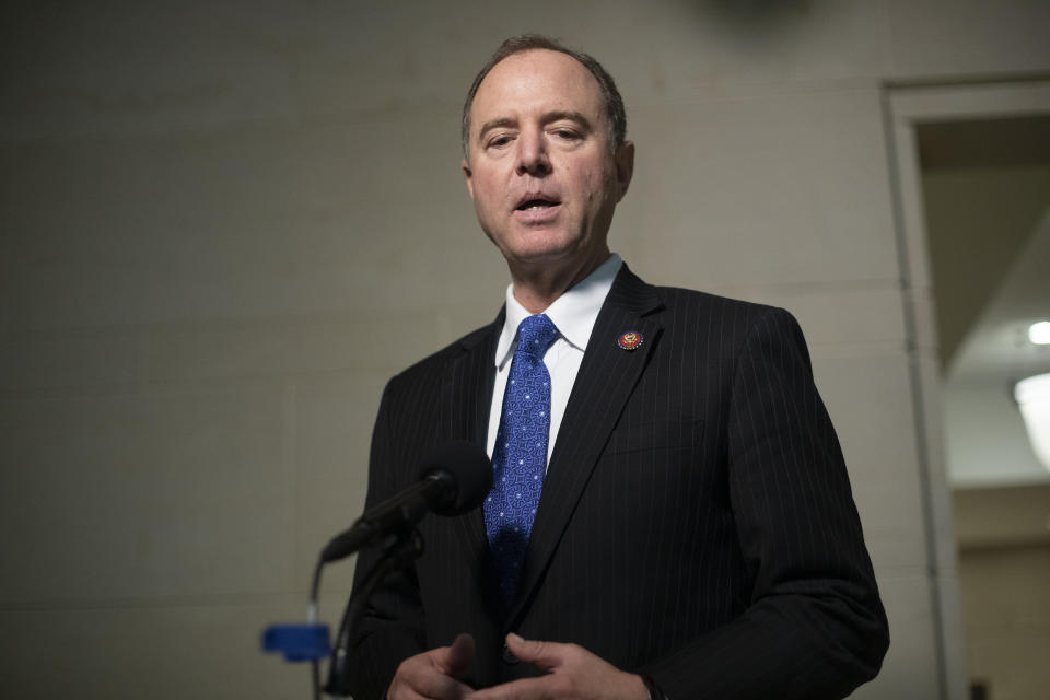 House Intelligence Committee Chairman Rep. Adam Schiff, of Calif., speaks to the media on Capitol Hill in Washington, Oct. 17, 2019. (Photo: Pablo Martinez Monsivais/AP)