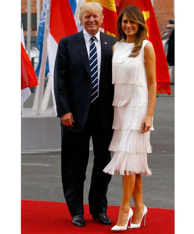 Melania was also spotted in a $3,940 Michael Kors fringed dress during the tour. Photo: Getty