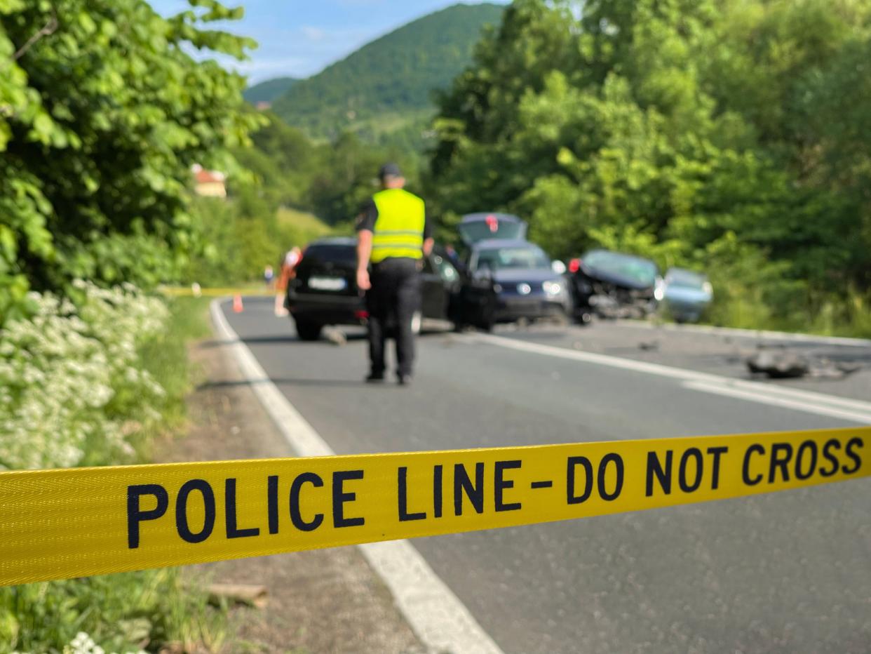 Police tape at a crime scene