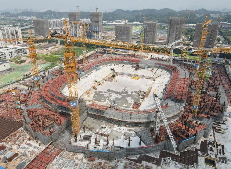 The under-construction football stadium in Guangzhou that Evergrande was developing  (AFP via Getty Images)