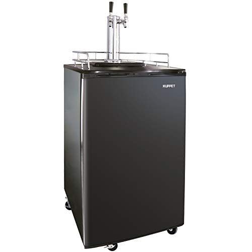 KUPPET Beer Kegerator - Full Size Stainless Steel Kegerator, Draft Beer Dispenser - Keg Beer Cooler, Compressor Cooling CO2 Regulator Casters, Dual Tap, 6.0 Cu.ft. (Black)