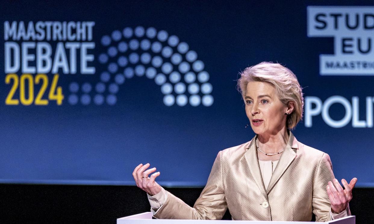 <span>The European Commission president, Ursula von der Leyen, at the debate on the future of the EU on Monday, organised by Politico.</span><span>Photograph: Hollandse Hoogte/Rex/Shutterstock</span>