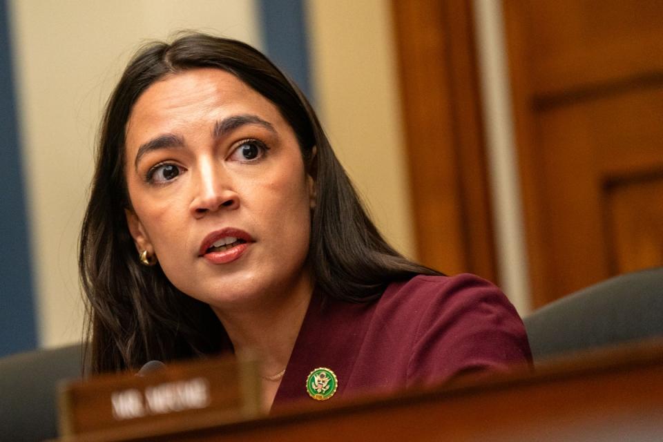 Representative Alexandria Ocasio Cortez expressed concerns about racist and misogynistic attacks against Vice President Kamala Harris of California (Getty Images)