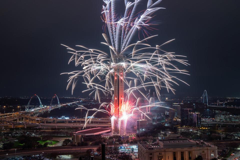 Reunion Tower fireworks, Dallas, Texas