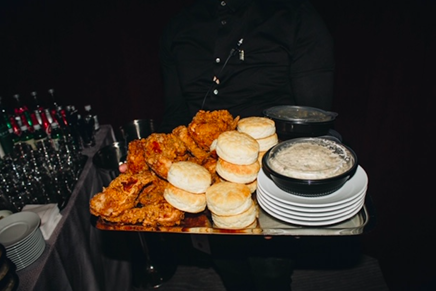 A perfect accompaniment to a party at the Rainbow Room: fried chicken and biscuits!