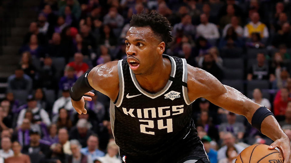 Sacramento Kings guard Buddy Hield during the second half of an NBA basketball game against the Oklahoma City Thunder in Sacramento, Calif., Wednesday, Jan. 29, 2020. The Thunder won 120-100. (AP Photo/Rich Pedroncelli)