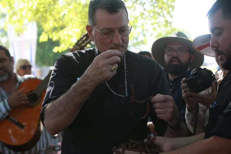 Fresno Diocese Bishop Joseph V. Brennan not only gave the United Farm Worker leaders and marchers his blessing as they stopped in Fresno on Thursday (Aug. 11) on their pilgrimage to Sacramento, but he also had a message to Gov. Gavin Newsom: “sign this legislation.” 