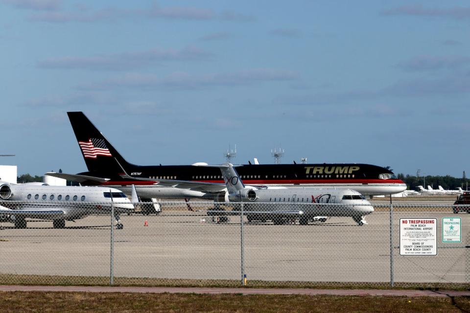 Donald Trump’s Boeing 757 pictured at Palm Beach International Airport in March (Getty Images)