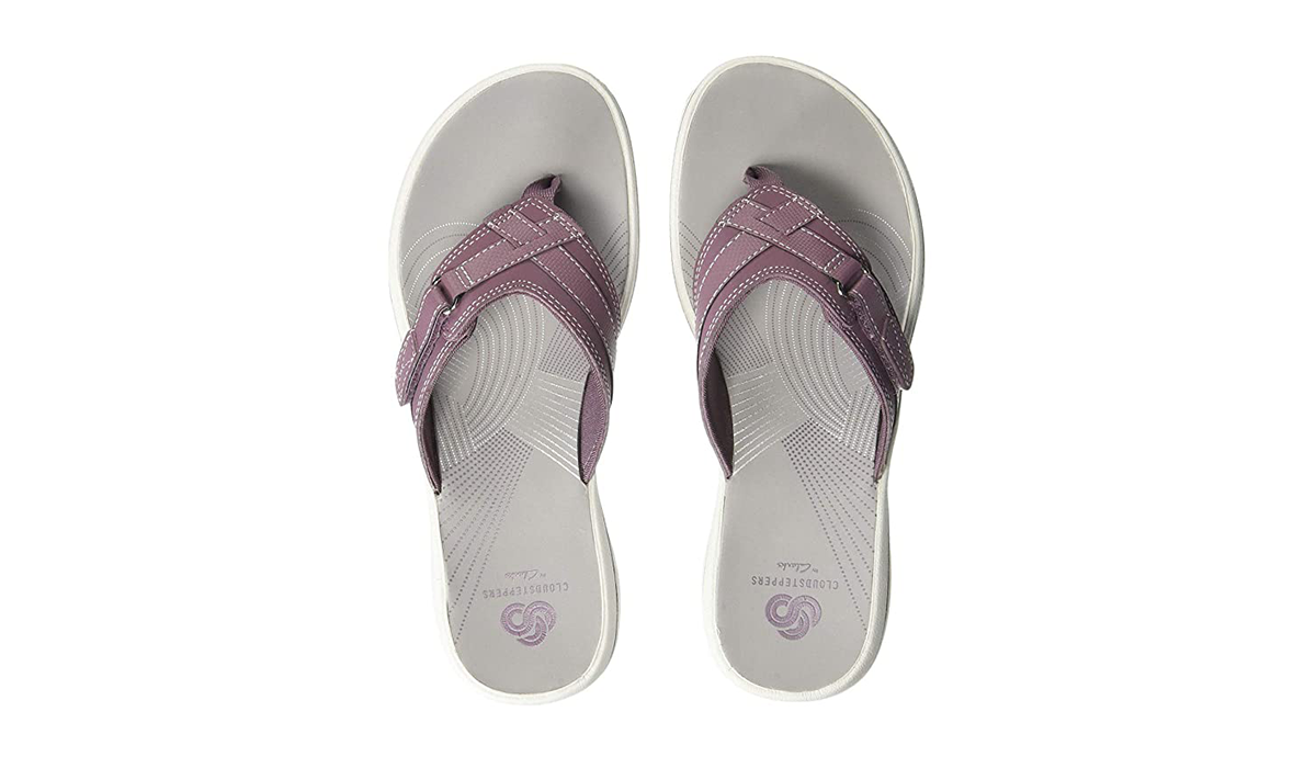 Grey sandal with purple strap