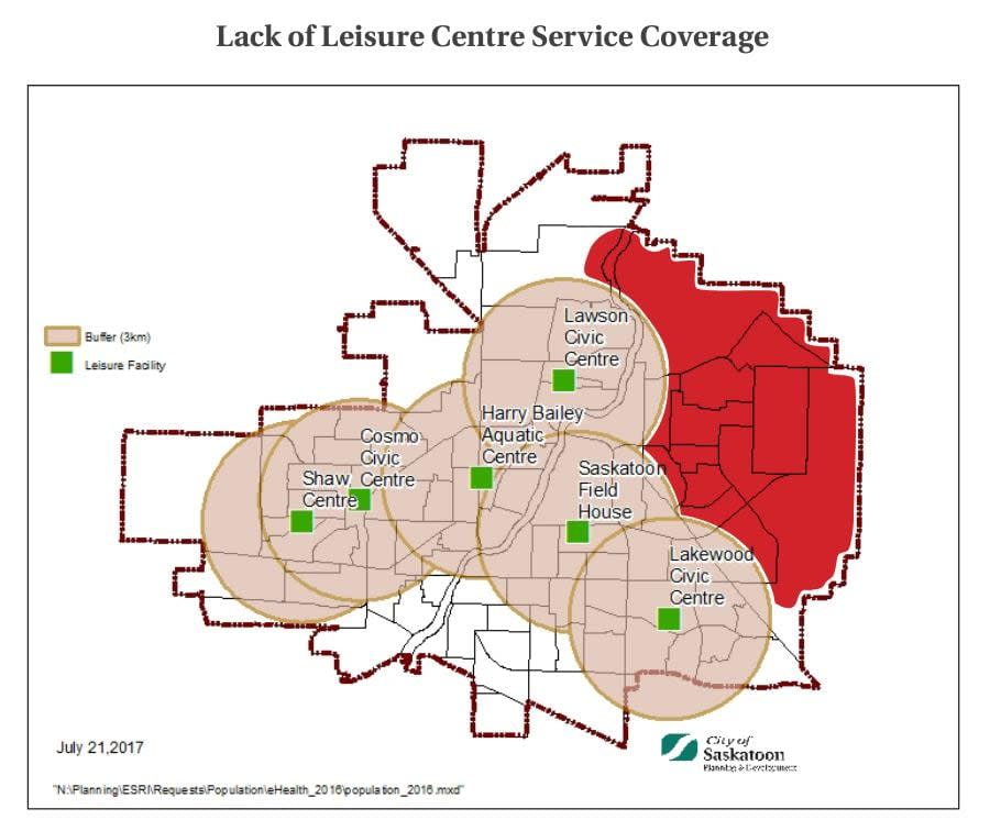 This image shows where a leisure centre is needed, according to the city.