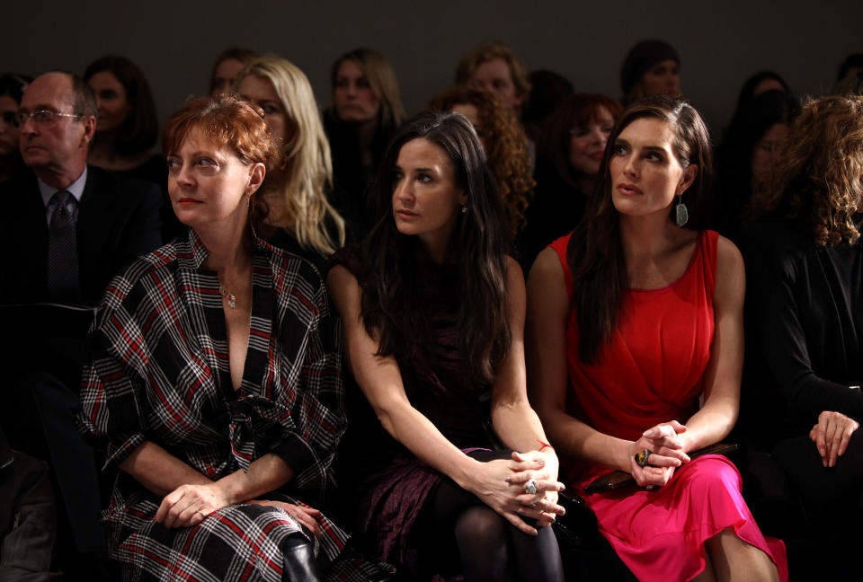 Susan Sarandon, Demi Moore, and Brooke Shields take in the Donna Karan collection.