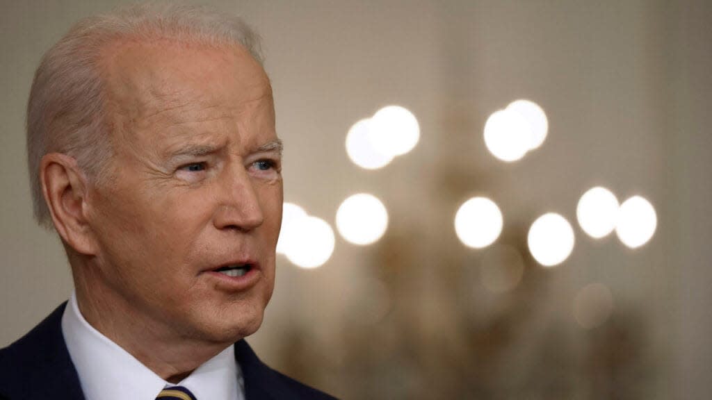 U.S. President Joe Biden talks to reporters during a news conference in the East Room of the White House on January 19, 2022 in Washington, DC. (Photo by Chip Somodevilla/Getty Images)