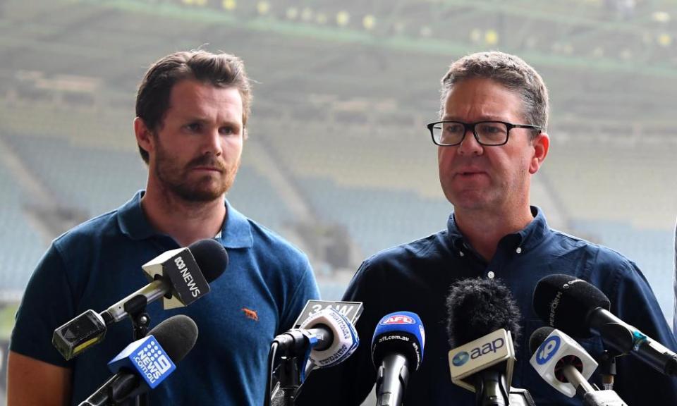 AFL Players’ Association president Patrick Dangerfield, left, and CEO Paul Marsh want to see a club-by-club review of treatment of Indigenous players.