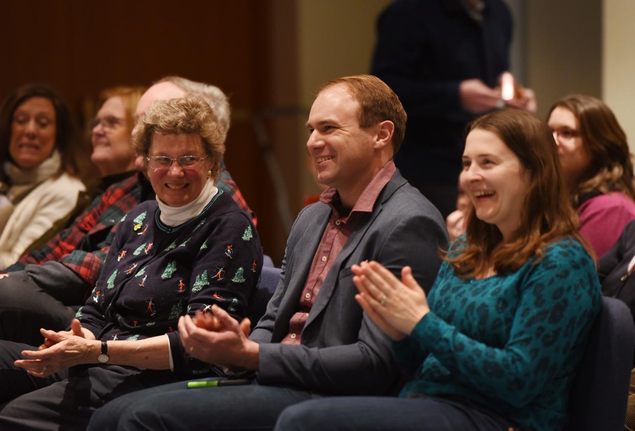 Ridgewood's David Madden, center, advanced to the semifinals on Jeopardy's invitational tournament.