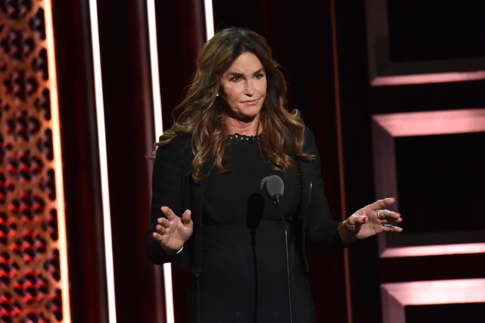 BEVERLY HILLS, CALIFORNIA - SEPTEMBER 07: Caitlyn Jenner speaks onstage during the Comedy Central Roast of Alec Baldwin at Saban Theatre on September 07, 2019 in Beverly Hills, California. (Photo by Jeff Kravitz/FilmMagic)