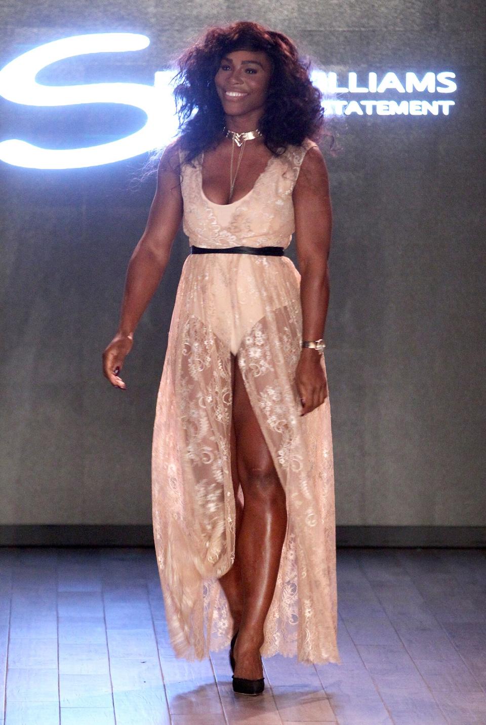 Serena Williams poses on the runway at HSN Presents Serena Williams Signature Statement Collection Fashion Show at Kia STYLE360