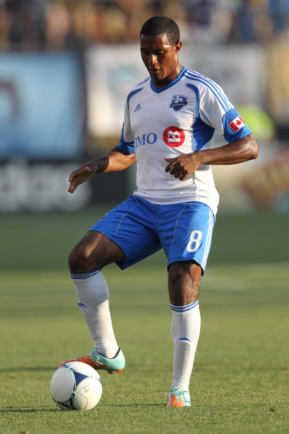 CHESTER, PA - JULY 14: Midfielder Patrice Bernier #8 of the Montreal Impact dribbles the ball during a game against the Philadelphia Union at PPL Park on July 14, 2012 in Chester, Pennsylvania. The Union won 2-1. (Photo by Hunter Martin/Getty Images)