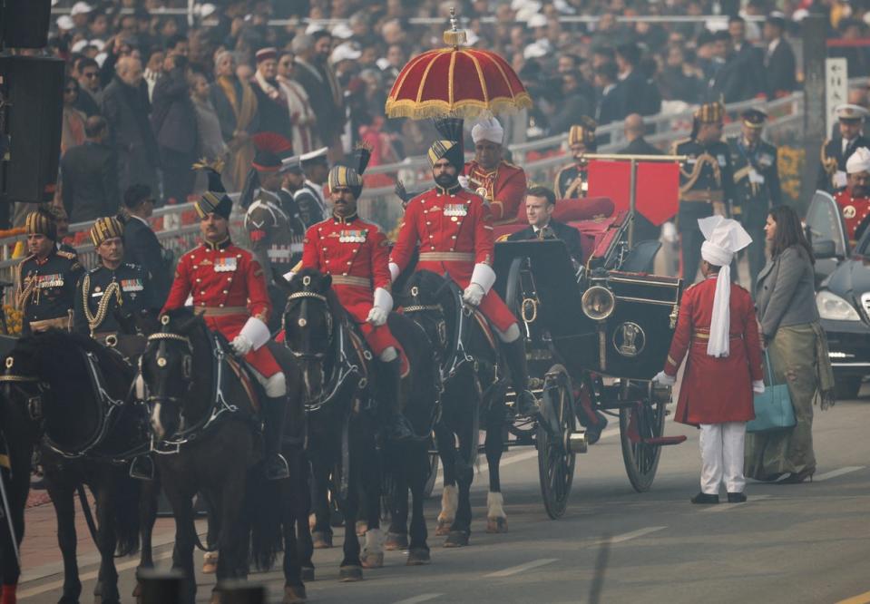 French President Emmanuel Macron attends Republic Day celebrations in New Delhi, India (REUTERS)