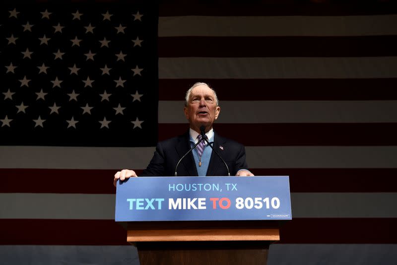 U.S. 2020 Democratic presidential candidate Michael Bloomberg speaks at a campaign rally in Houston, Texas