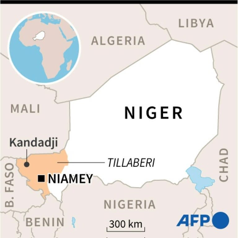 Map of Niger locating the town of Kandadji where several soldiers were killed on Thursday in a suspected jihadist attack. (Tupac POINTU)