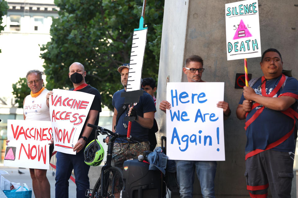 Activists protest to demand an increase in monkeypox vaccines and treatments, in San Francisco, California, on Aug. 8, 2022. / Credit: Getty Images