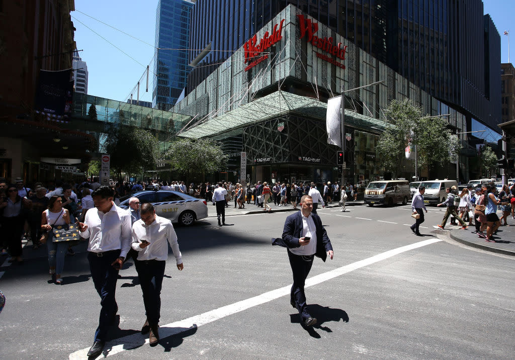 Pictured: Pedestrians outside of Westfield Sydney. Image: Getty