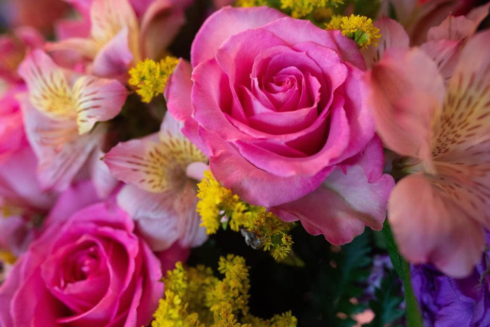 A closeup of the flowers in an arrangement at Breezy Designs by Shirls highlights the variety and placement learned through experience by owner Shirley Wright.