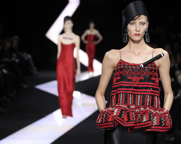 Bold red and black hues were a recurring trend throughout the collection ©Reuters