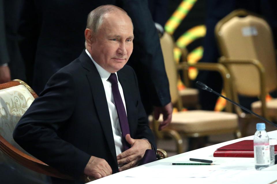 Russian President Vladimir Putin attends the Summit of leaders from the Commonwealth of Independent States (CIS), in Astana, Kazakhstan, Friday, Oct. 14, 2022. (VKonstantin Zavrazhin, Sputnik, Kremlin Pool Photo via AP)