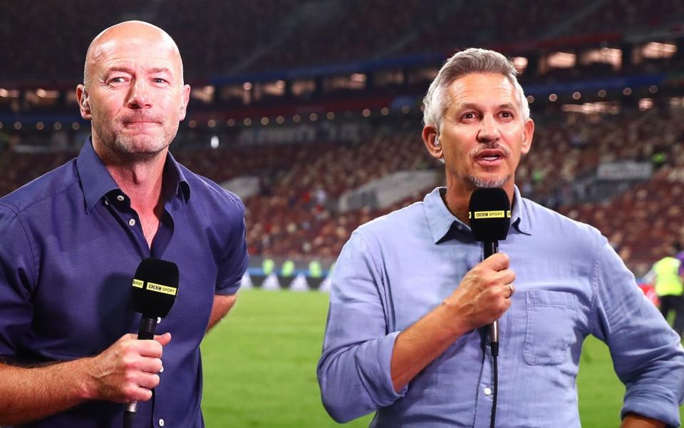 Alan Shearer and Gary Lineker look on following the 2018 FIFA World Cup Russia Semi Final match between England and Croatia - Chris Brunskill/Fantasista/Getty Images