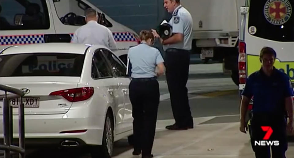 Police gather at Ipswich Hospital. Source: 7 News