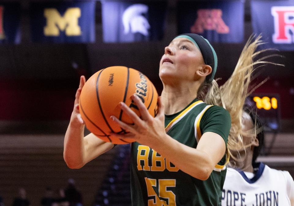 RBC Addy Nyemchek derives to the basket. Red Bank Catholic Girls dominate Pope John 80-23 in NJSIAA Non Public A final at Piscataway, NJ on March 8, 2024.