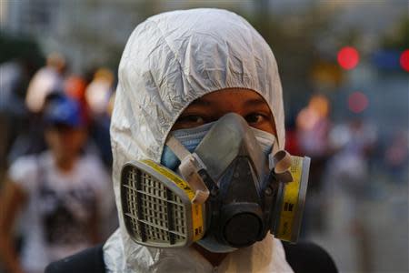 A Venezuelan protester poses for a portrait at Altamira square in Caracas March 14, 2014. REUTERS/Jorge Silva