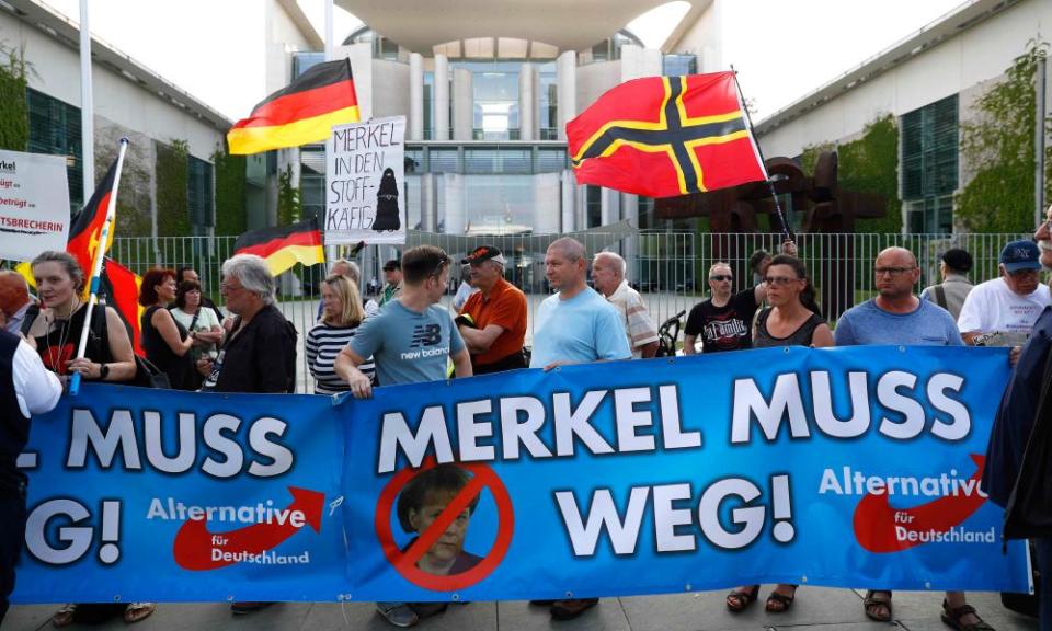 Supporters of the German anti-immigration party Alternative for Germany (AfD), who control 92 seats in the Bundestag.