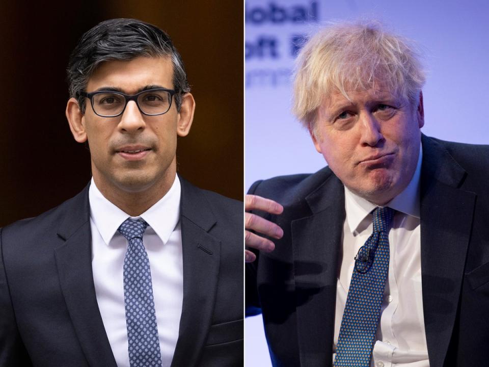 Rishi Sunak has made clear Tory MPs will have free vote on any punishment for Boris Johnson (Getty/EPA)