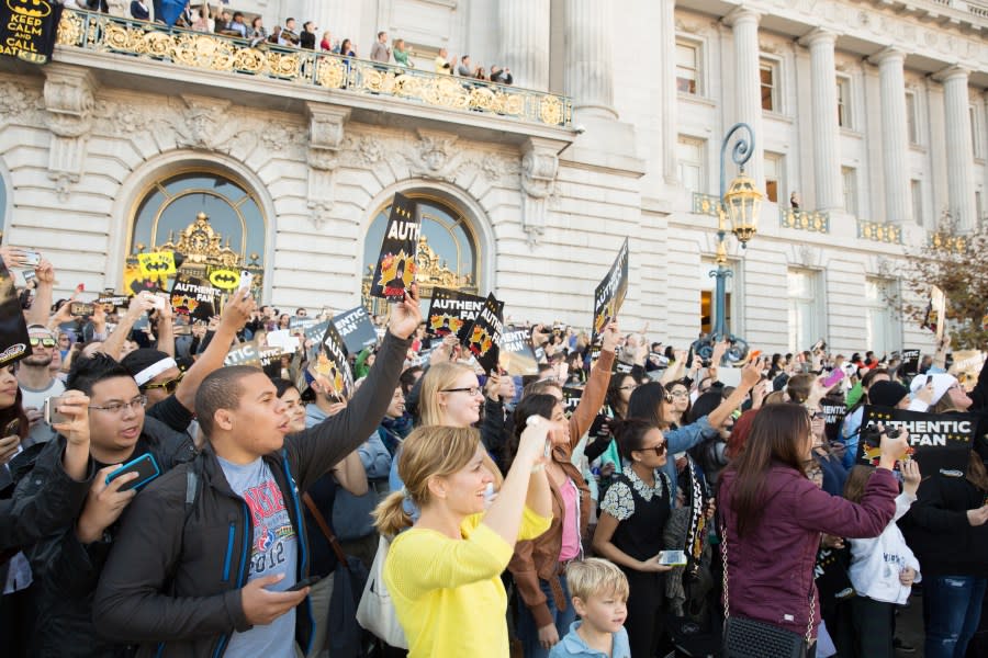 The crowd cheers for Miles, aka “Batkid,” on Nov. 15, 2013. (Image courtesy Make-A-Wish Greater Bay Area)