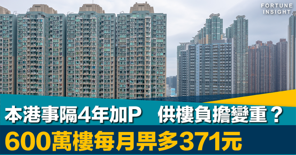 樓市寒冬｜本港事隔4年加P    供樓負擔變重？   600萬樓每月多畀371元