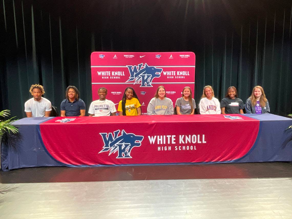 White Knoll athletes sign their letters of intent on Feb. 2, 2023.