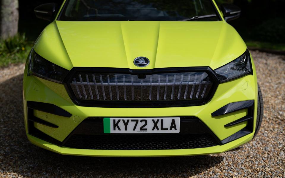 The Enyaq's front grille comes with what Skoda describe as "crystal face"