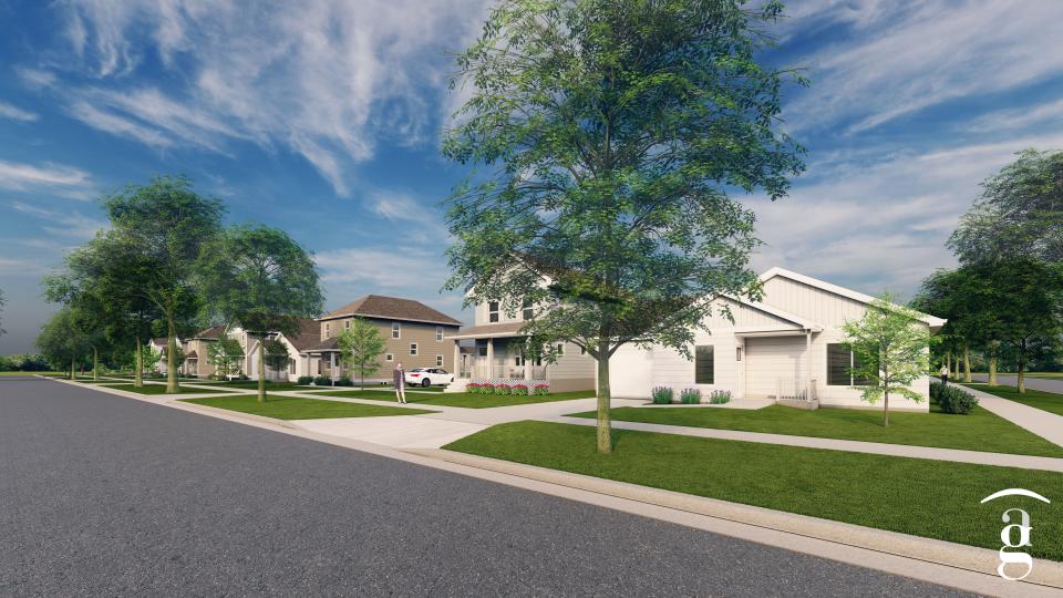 Another rendering of the Habitat for Humanity homes planned for Oakland Avenue in Waukesha shows a line of houses along one of the streets surrounding the old Aeroshade factory property. Jim Tarantino of Capri Communities is assisting Habitat Waukesha, which in effect would be acting in the role of a developer for the 18-home site.