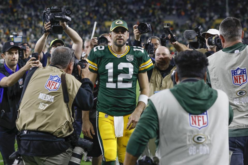 Aaron Rodgers led the Packers back from a 17-point deficit in the fourth quarter. (AP Photo)