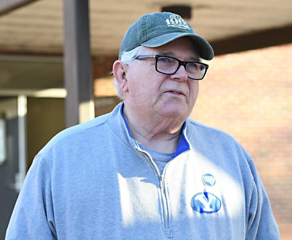 The polls opened at 7 am for the South Carolina Republican Party Primary. This is voting at the Gable Middle School poll in Roebuck, S.C. on Saturday, February 24, 2024. Klay Peterson, 72, of Roebuck talks about why he voted for Trump.