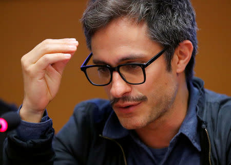 Mexican actor Gael Garcia Bernal attends a side event on "Combatting atrocity, crimes, corruption and impunity in Mexico" during the Human Rights Council at the United Nations in Geneva, Switzerland, March 13, 2018. REUTERS/Denis Balibouse