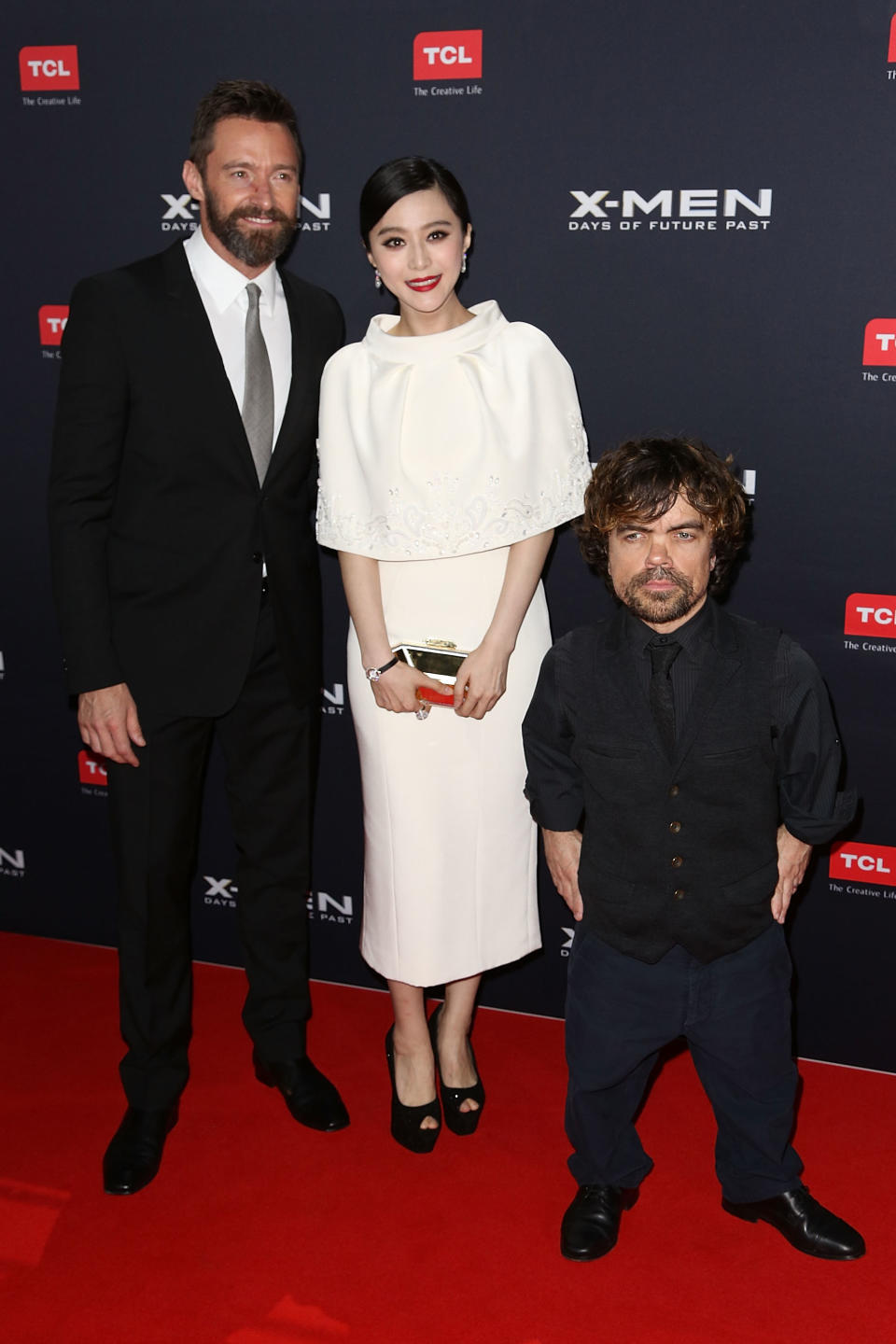 Hugh Jackman, left, Fan Bingbing, and Peter Dinklage at the Australian premiere of<em> X-Men: Days of Future Past</em> on May 16, 2014. (Photo: Graham Denholm/Getty Images)