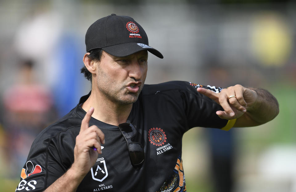 Laurie Daley, pictured here working as coach of the Indigenous All-Stars team in 2021.