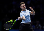 Tennis - ATP World Tour Finals - The O2 Arena, London, Britain - November 12, 2017 USA's Jack Sock in action during his group stage match against Switzerland's Roger Federer Action Images via Reuters/Tony O'Brien