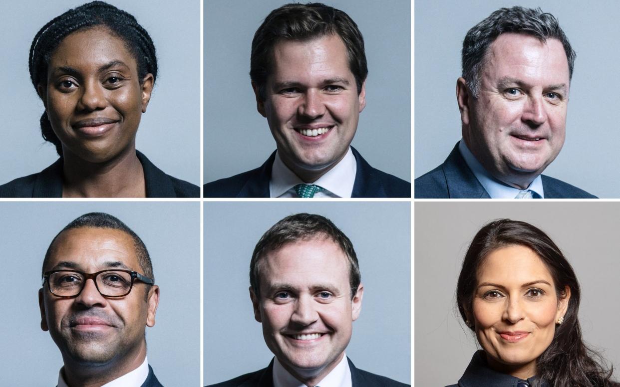 Top row: Kemi Badenoch, Robert Jenrick and Mel Stride. Bottom row: James Cleverly, Tom Tugendhat and Dame Priti Patel.