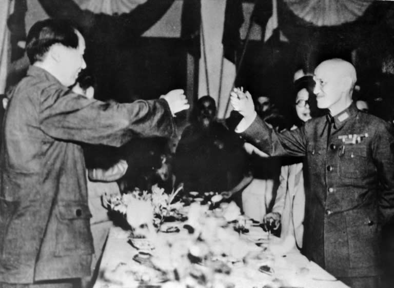 The Kuomintang was founded by Chinese revolutionary Sun Yat-sen and later led by nationalist Chiang Kai-shek, shown here with Chinese Communist leader Mao Zedong