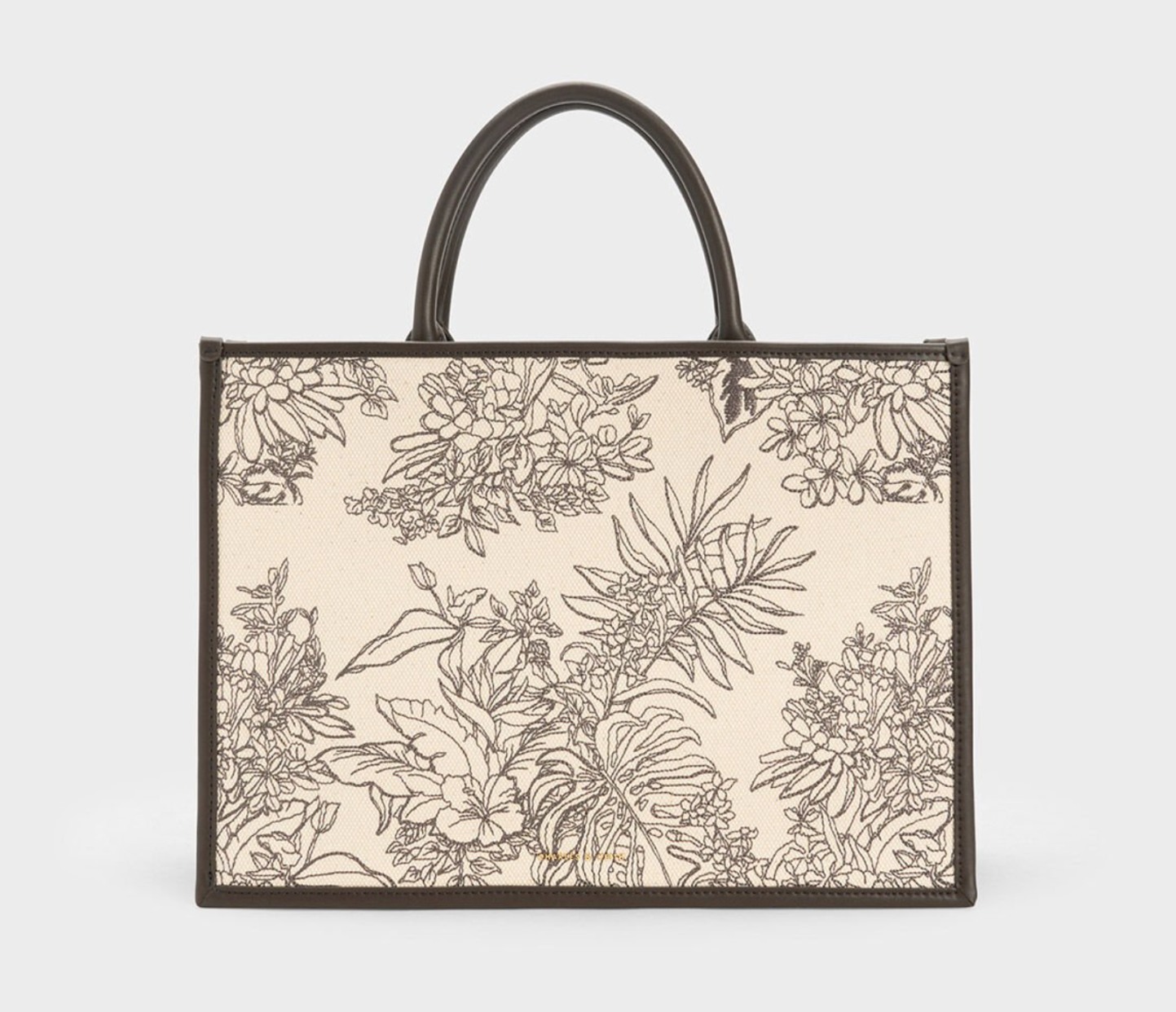 Floral Illustrated Canvas Shoulder Bag - Beige